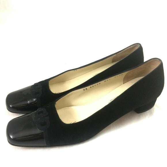 Salvatore Ferragamo Pump Black Suede Square Cap Toe Classic Block Heel L… - Picture 4 of 7